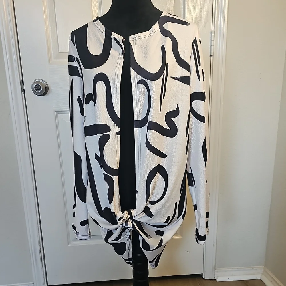 NWOT Women's Geometric Open Front Bold Lightweight Unique Long Cardigan XL - Picture 14 of 14